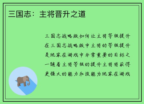 三国志：主将晋升之道